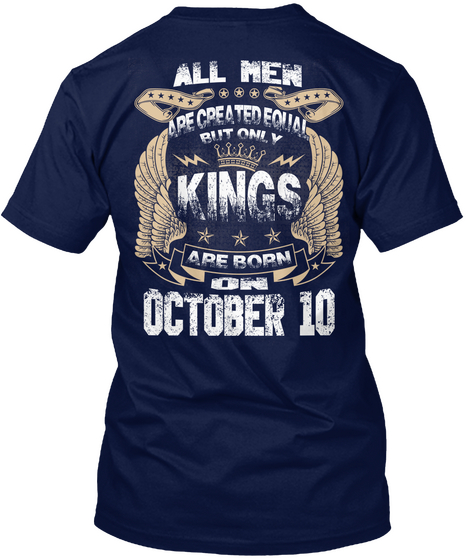 Birthday T Shirt Kings October 10 Navy T-Shirt Back