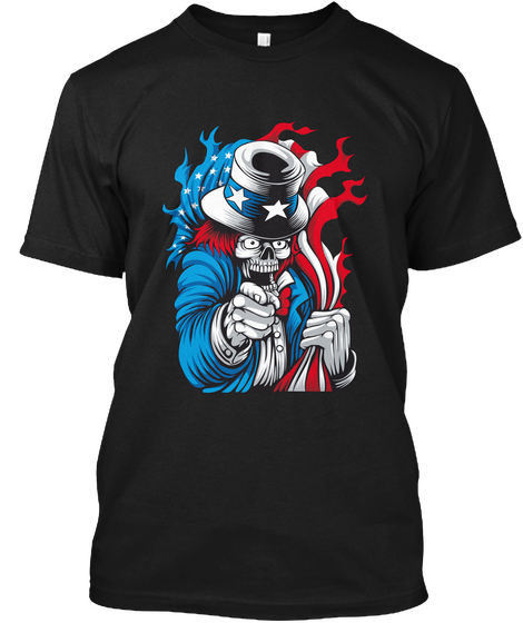 Uncle Sam's Skeleton Black T-Shirt Front