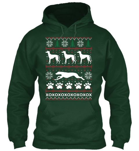 Greyhound/Whippet Holiday Hoodie Forest Green Kaos Front