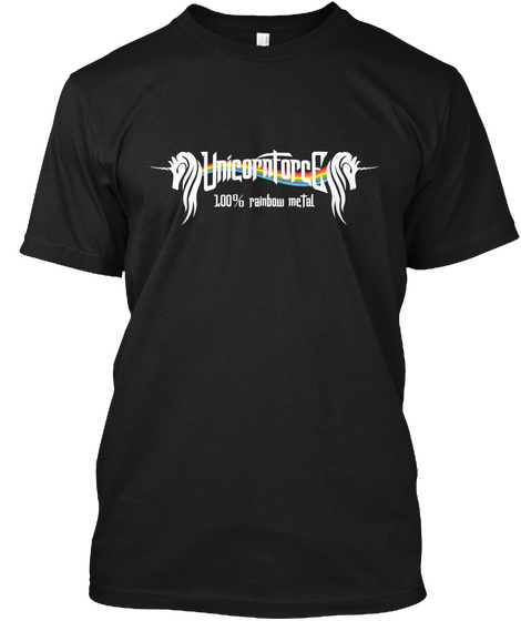 Unicorntorce 100% Rainbow Metal Black T-Shirt Front