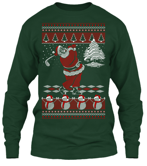 Golf Ugly Christmas Funny Shirt Forest Green T-Shirt Front