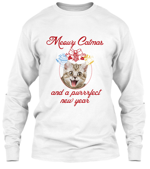 Meowy Catmas And A Purrrfect New Year White áo T-Shirt Front