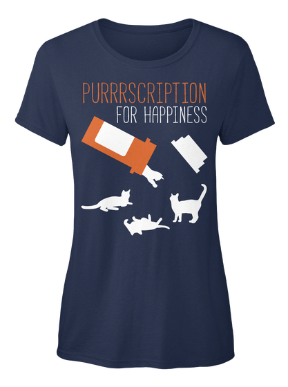 Purrscription For Happiness Navy Maglietta Front