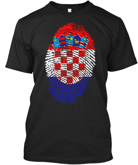 Croatia Fingerprint Flag Black T-Shirt Front